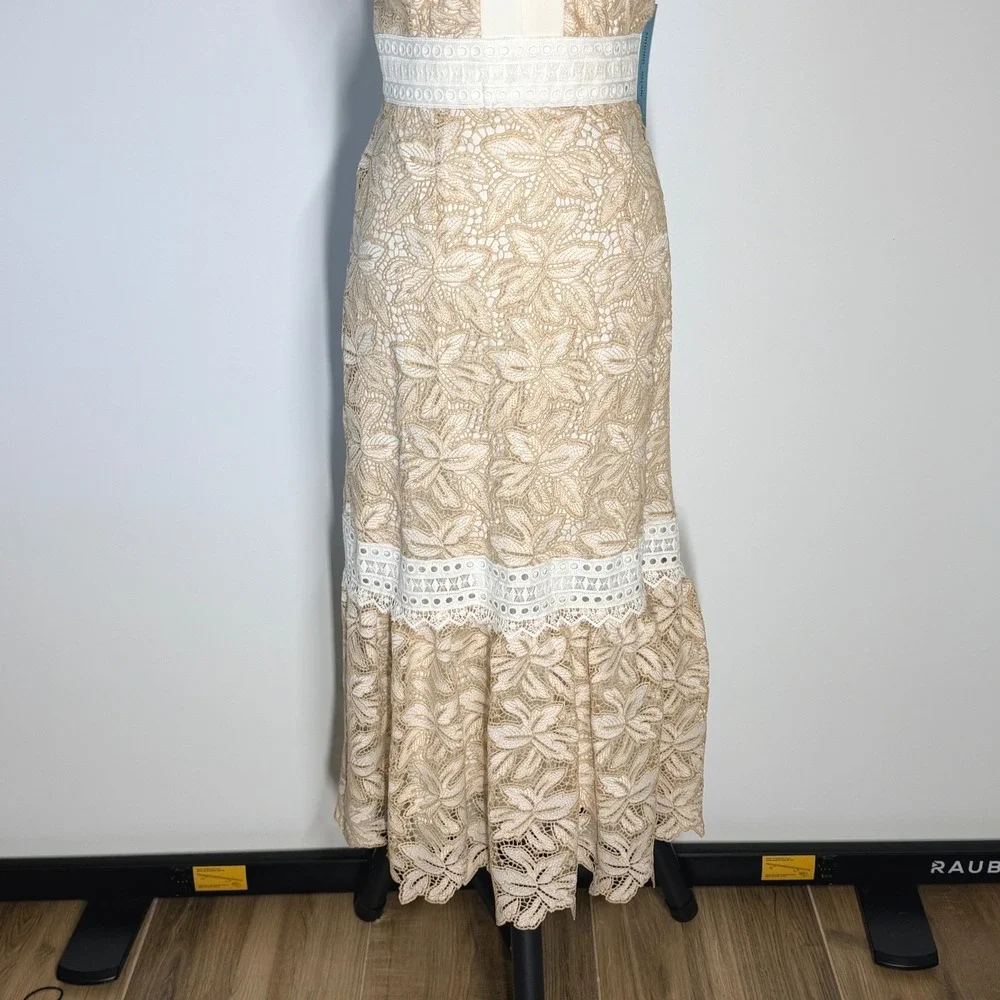 Antonio Melani Egot Lace Midi Dress Ivory Biscotti Bridal Coquette Size 6 NWT - Picture 4 of 15